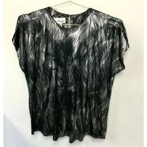 Jeri Marque Womens Silver Black Swirled Metallic Top Size Medium Vintage